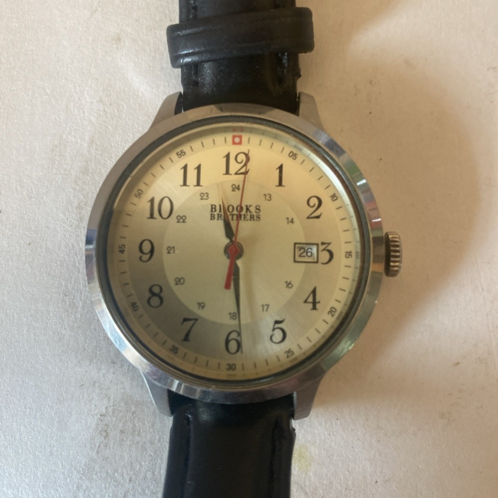 Brooks Brothers 346 Watch 38mm Mens 28189 Leather Date Stainless New Battery